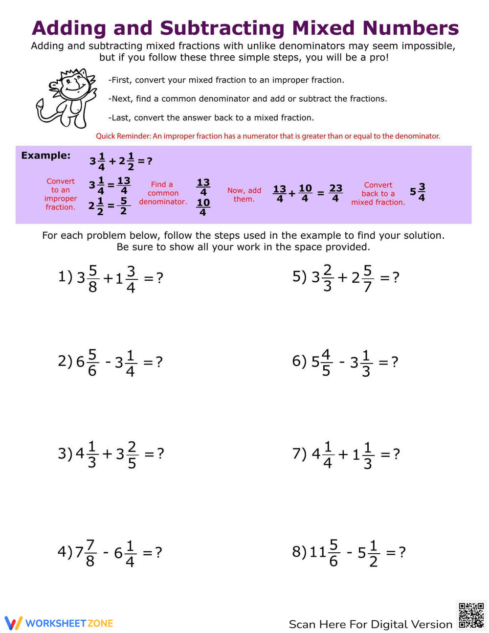 adding and subtracting mixed numbers worksheet adding and subtracting mixed numbers worksheet