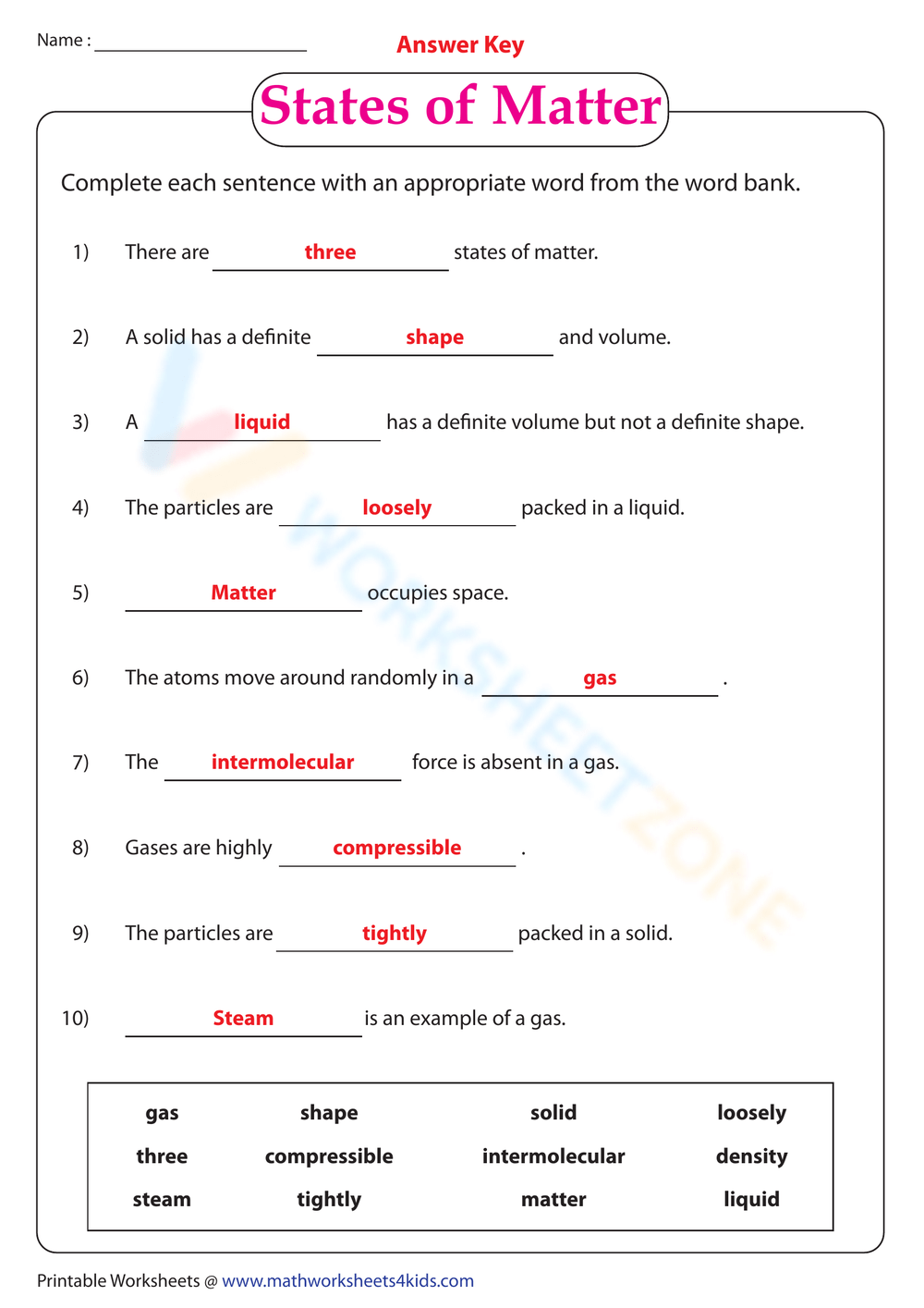 Printable Grade 5 Science Worksheets