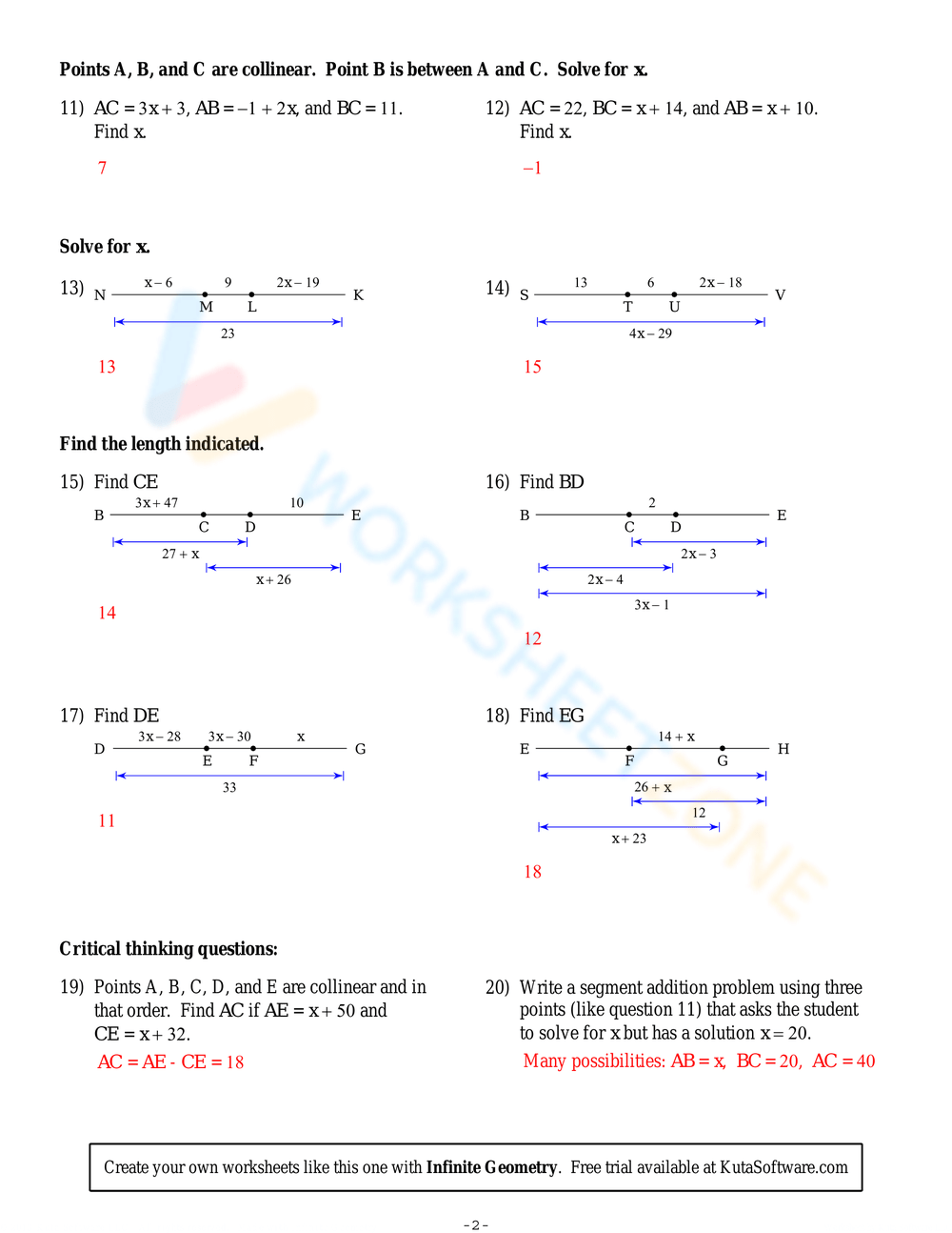 segment addition postulate worksheet segment addition postulate worksheet