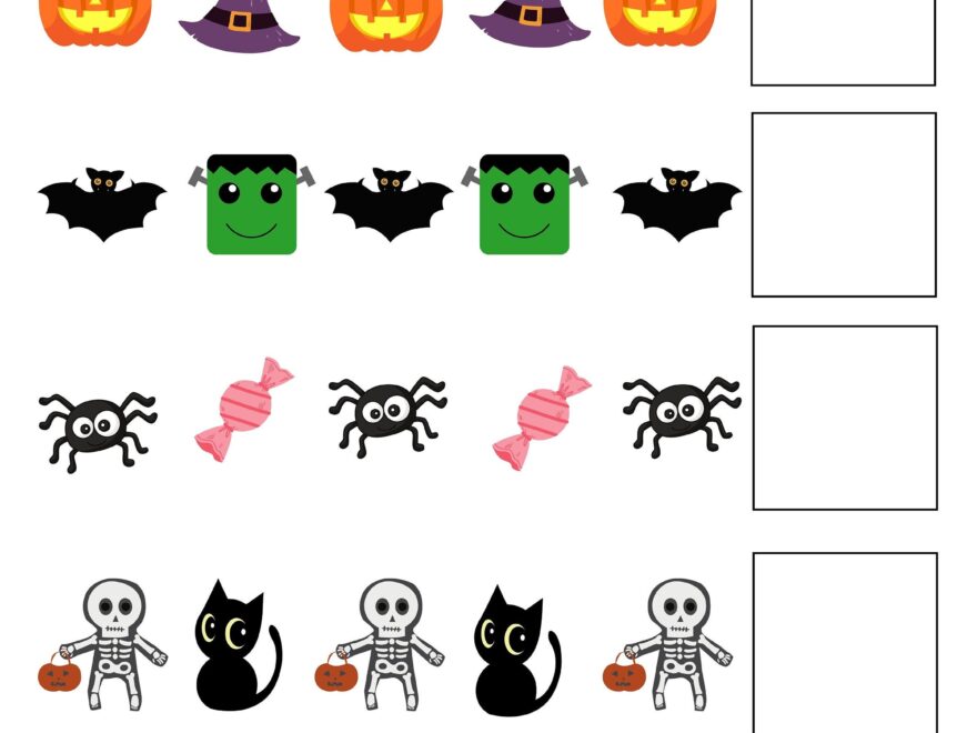 Printable Halloween Pattern Worksheet Fun Preschool Or Kindergarten Halloween Activity Finish The Pattern Activity For Kids Etsy
