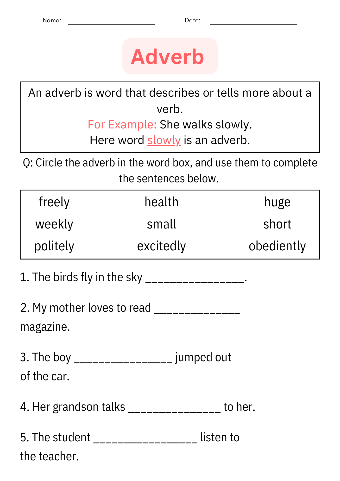 Printable Identifying Adverbs Grammar Worksheet For Kindergarten Made By Teachers