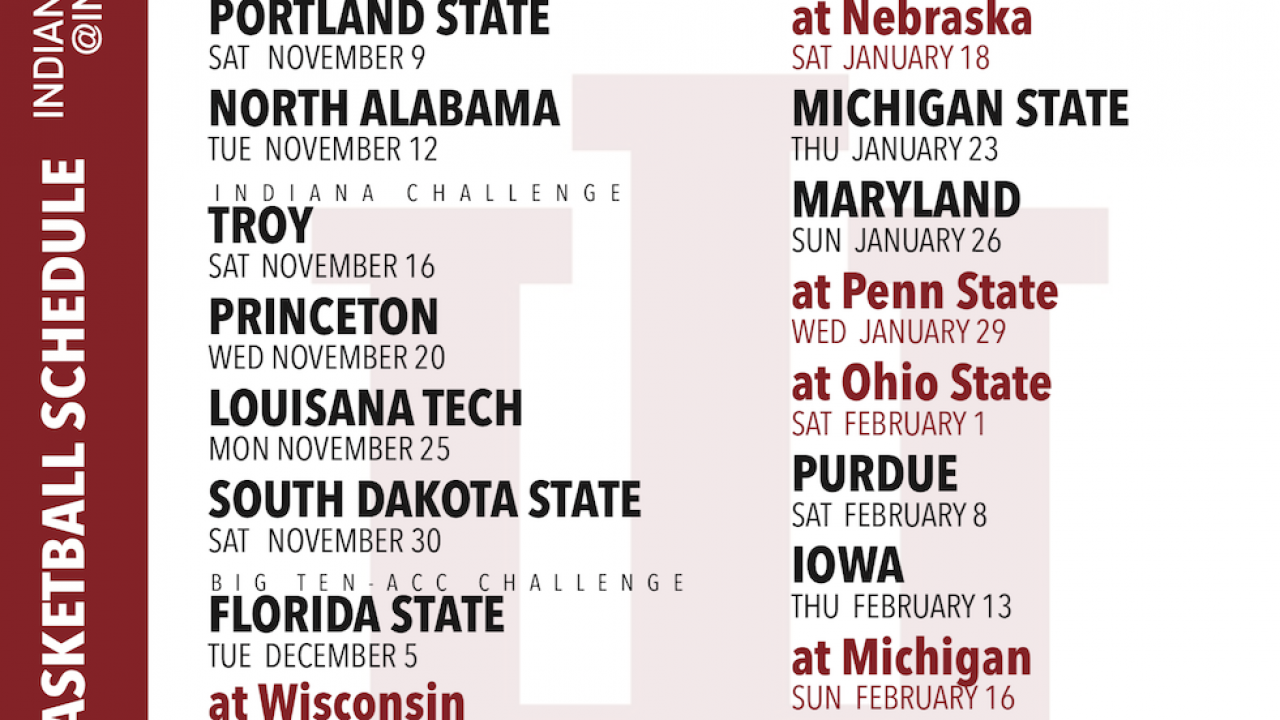 PRINTABLE Indiana Basketball 2019 2020 Schedule Free  PRINTABLE Indiana Basketball 2019 2020 Schedule Free