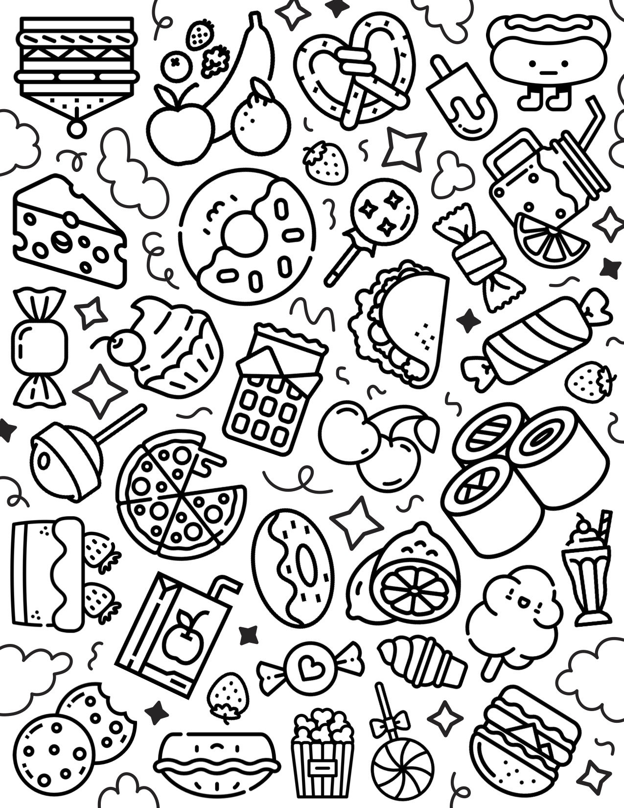 Printable Kawaii Junk Food Kids Coloring Page Etsy Printable Kawaii Junk Food Kids Coloring Page Etsy