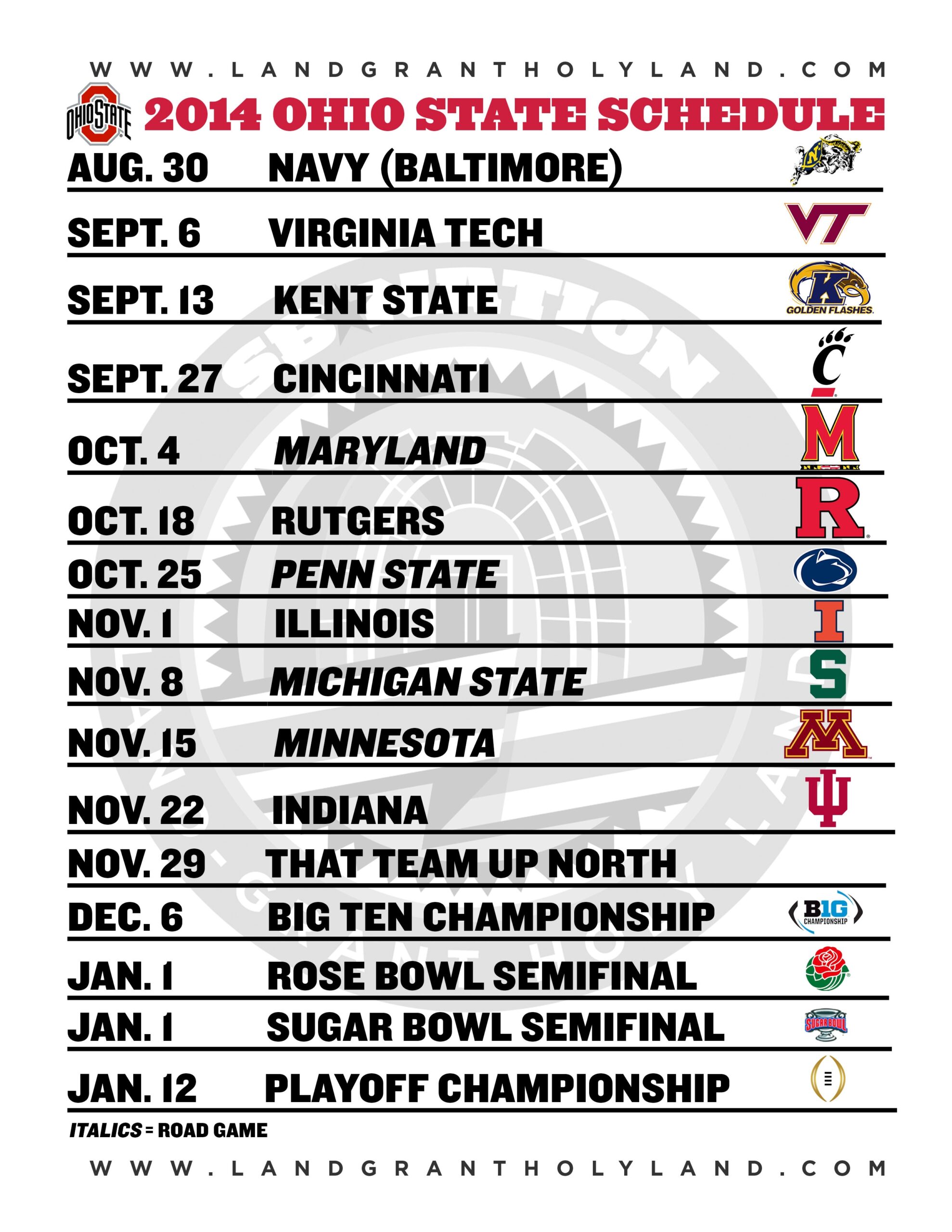 Printable Ohio State Football Schedule 2014 Land Grant Holy Land