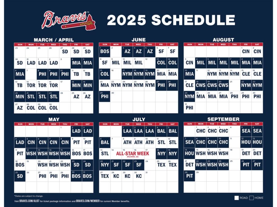 Printable Schedule Atlanta Braves