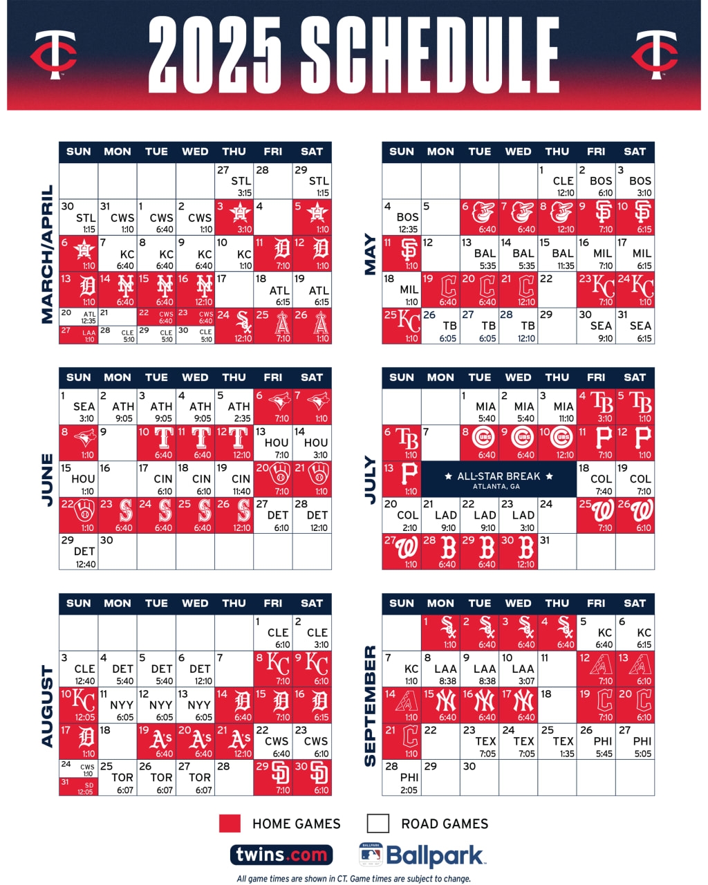 Printable Schedule Minnesota Twins