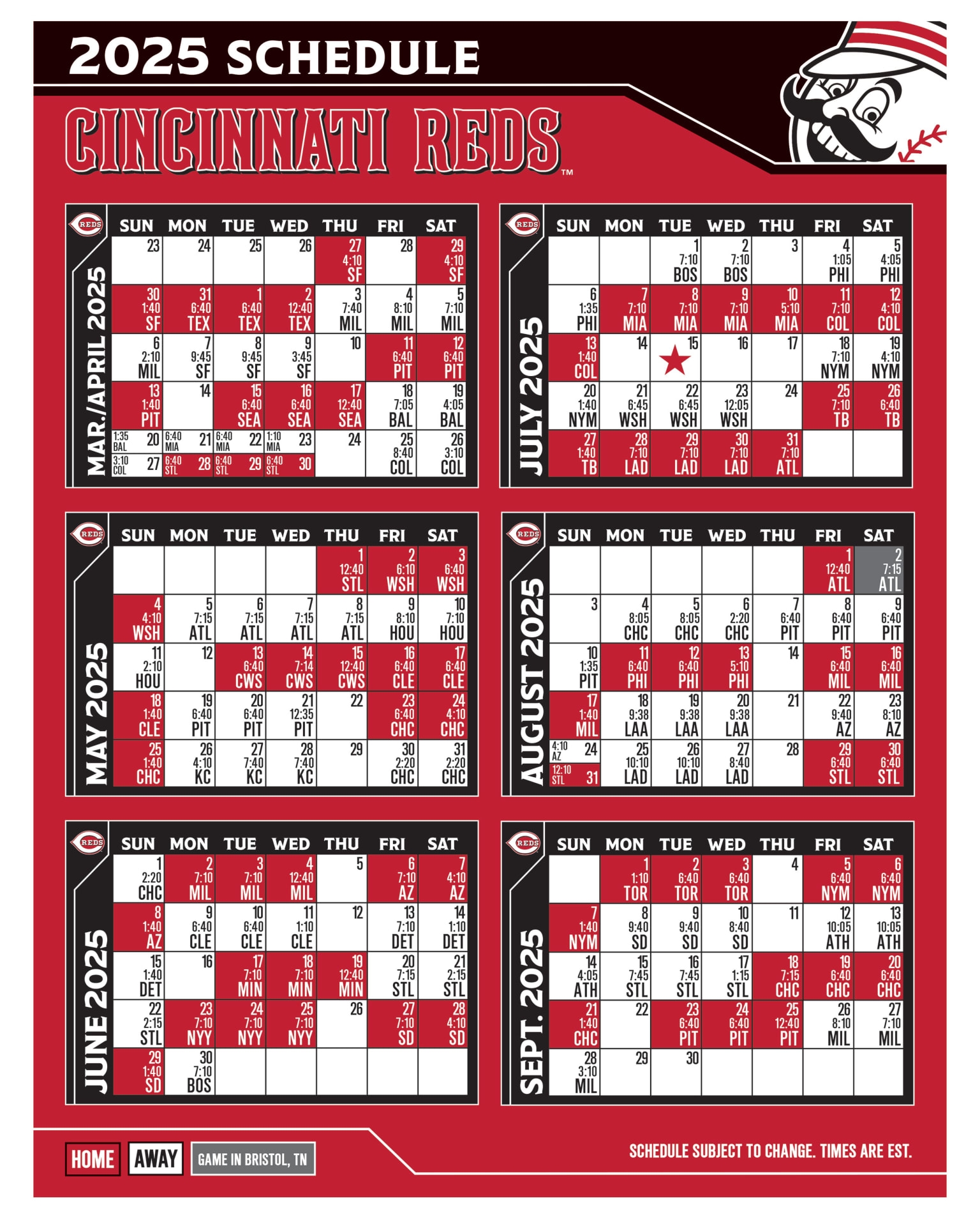 Printable Schedule Schedule Cincinnati Reds