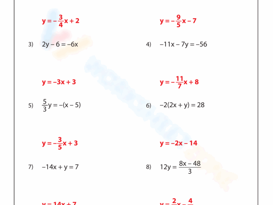Printable Slope Intercept Form Worksheets Download