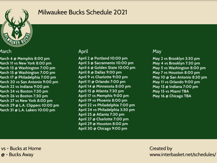 Printable Updated Milwaukee Bucks Schedule TV Schedule For 2021 NBA Season Interbasket