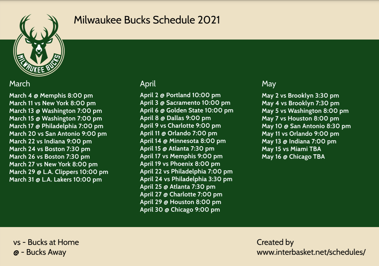 Printable Updated Milwaukee Bucks Schedule TV Schedule For 2021 NBA Season Interbasket Printable Updated Milwaukee Bucks Schedule TV Schedule For 2021 NBA Season Interbasket
