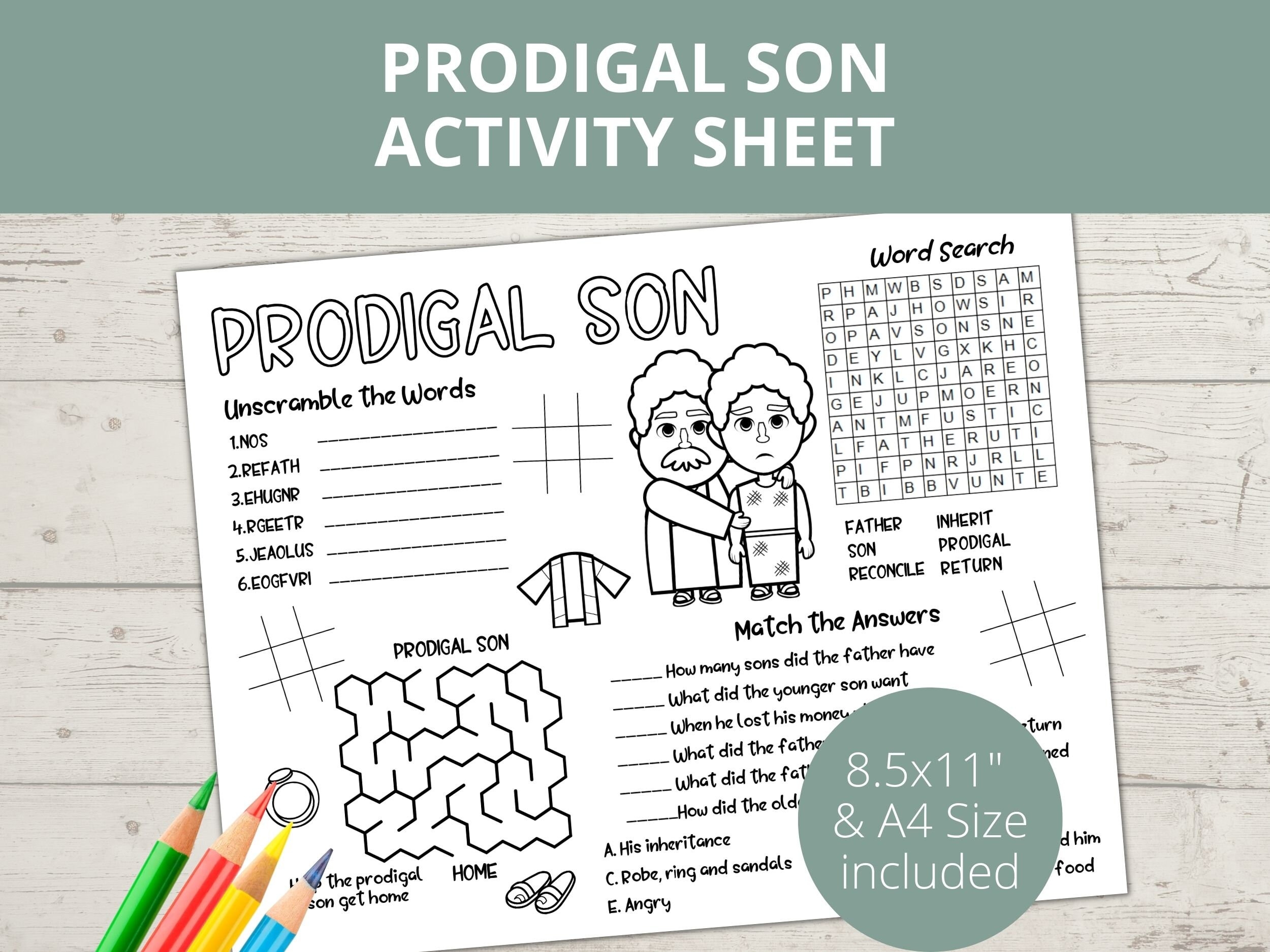 Prodigal Son Activity Forgiveness Christian Parables Of Jesus Sunday School Activities Bible Placemat Church Kids Activity Etsy