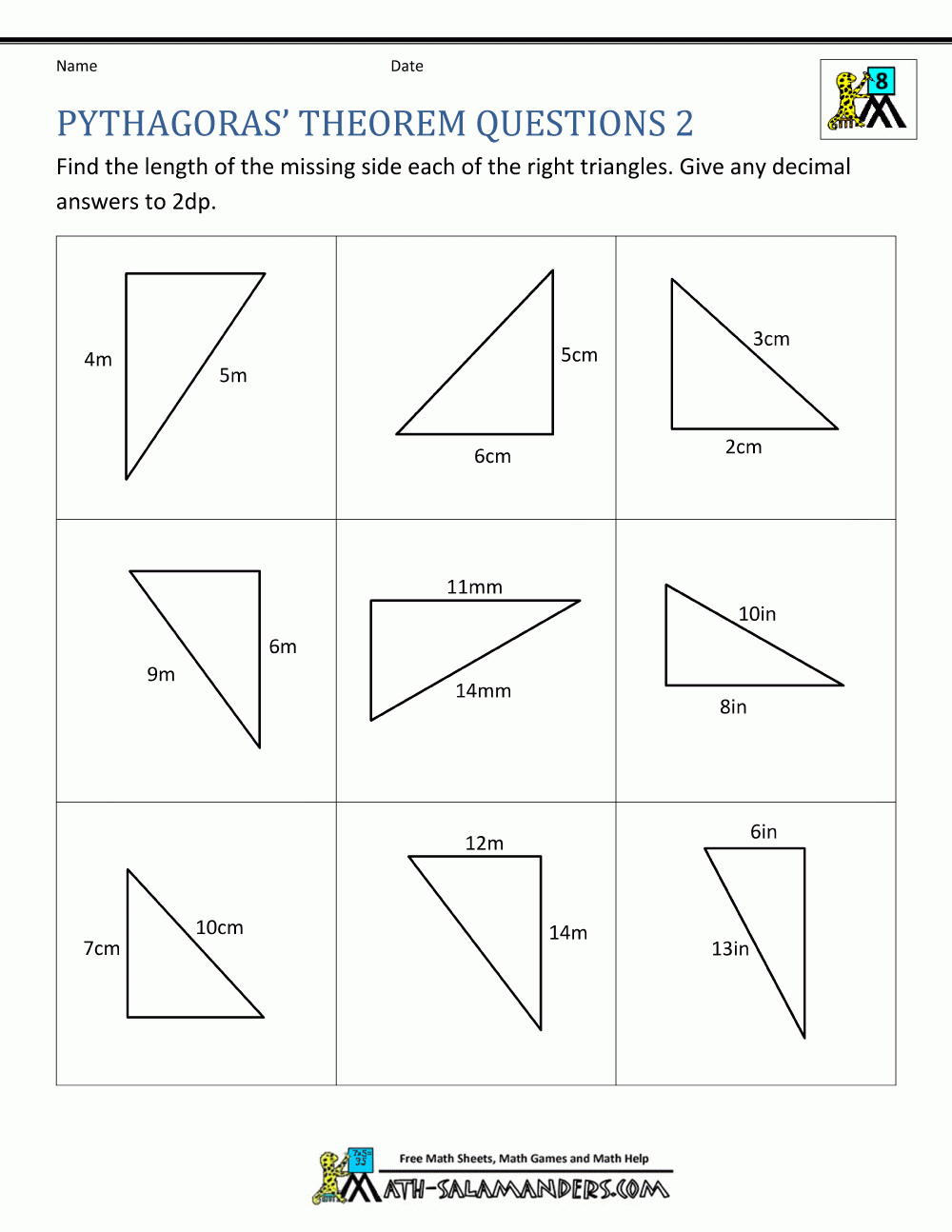 Pythagoras Theorem Questions Pythagoras Theorem Questions