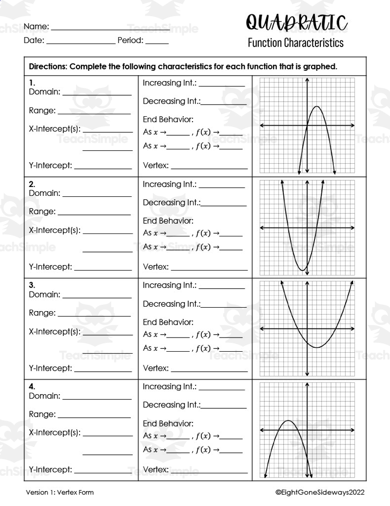 graphing quadratic functions worksheet graphing quadratic functions worksheet