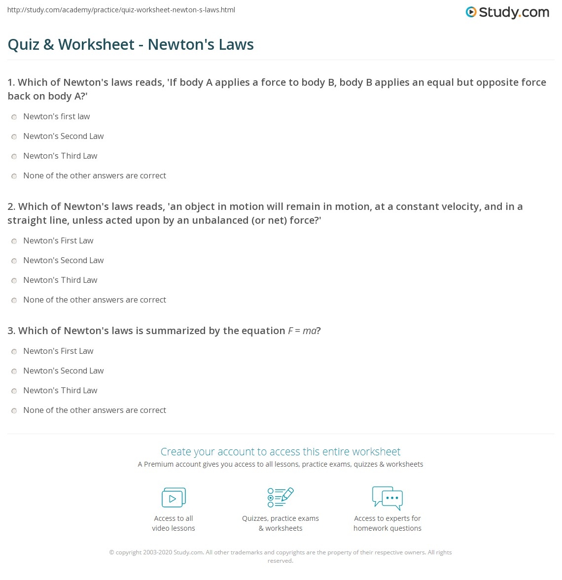 newton's laws of motion worksheet