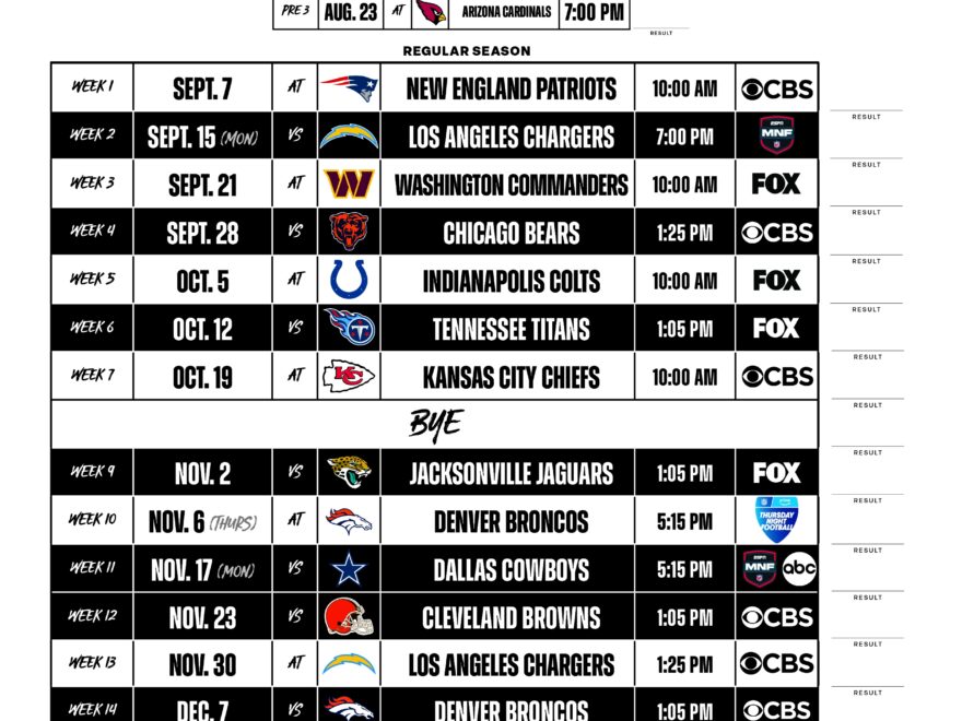 Raiders 2025 Schedule Las Vegas Raiders Raiders