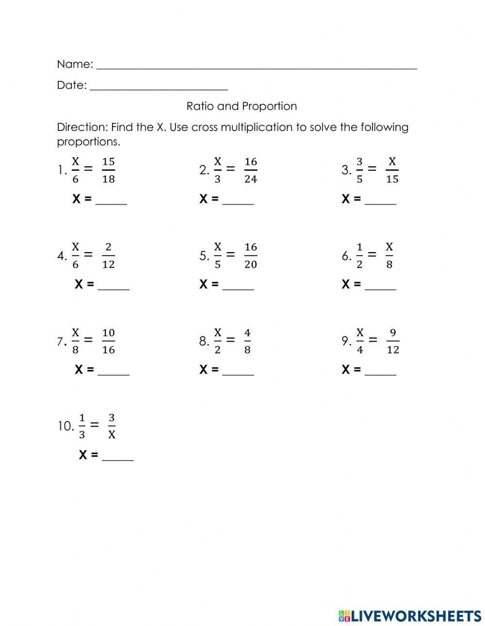 Ratio And Proportion Miljolyn Ricamata Live Worksheets Library