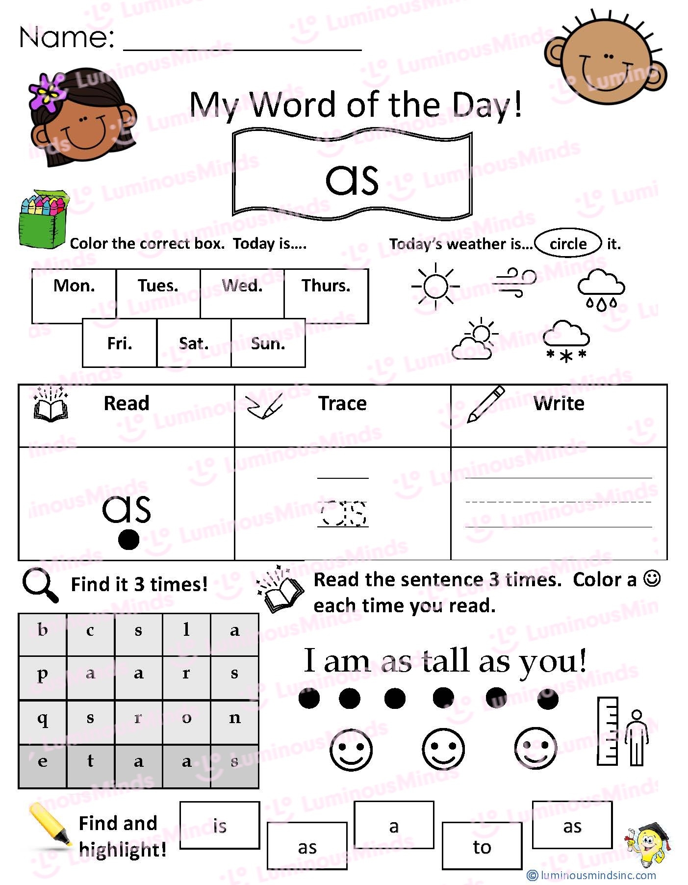 Reading Comprehension Worksheets My Word Of The Day As