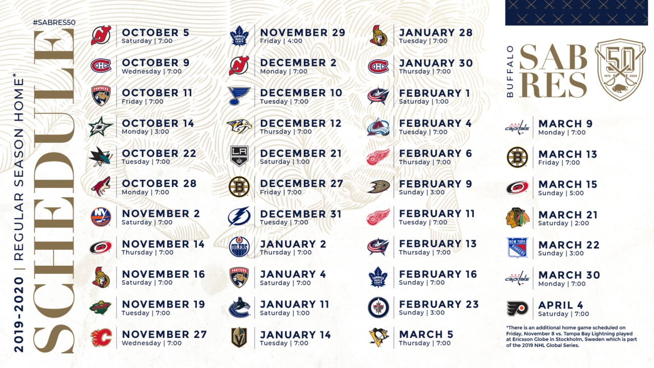 Sabres Announce 2019 20 Regular season Schedule Buffalo Sabres Sabres Announce 2019 20 Regular season Schedule Buffalo Sabres