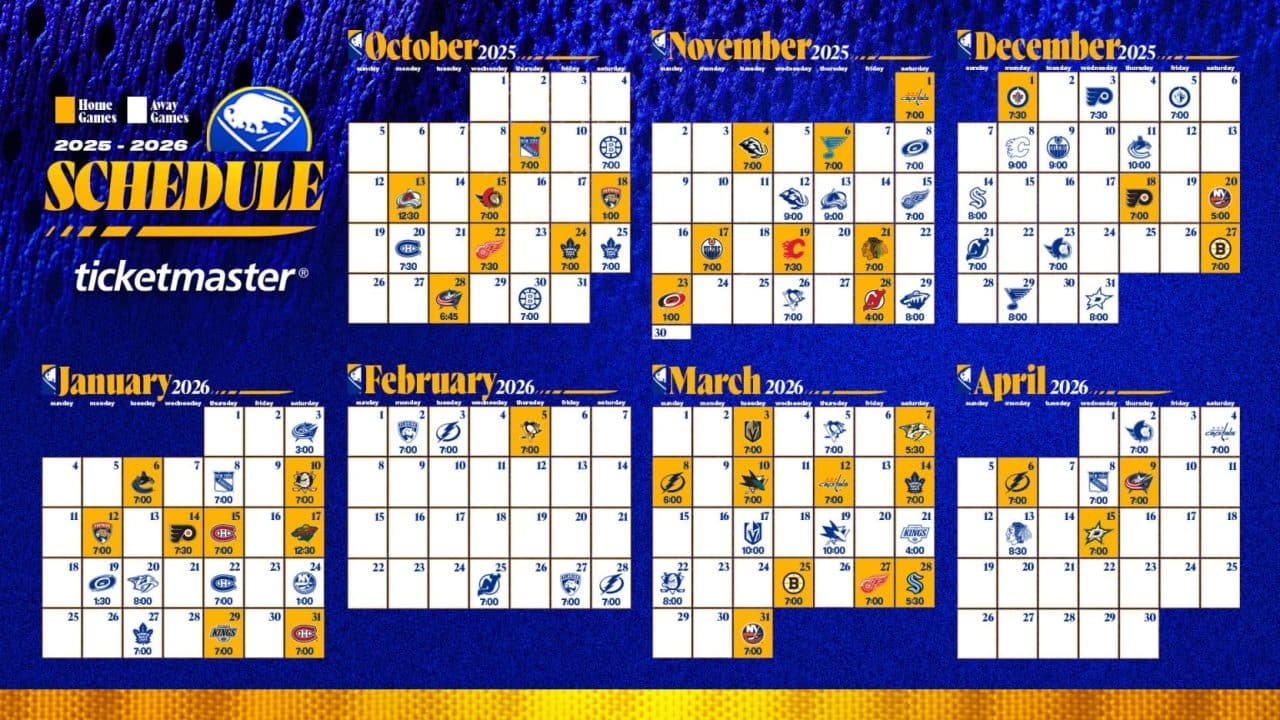 Sabres Release 2025 26 Regular Season Schedule Sabres Release 2025 26 Regular Season Schedule