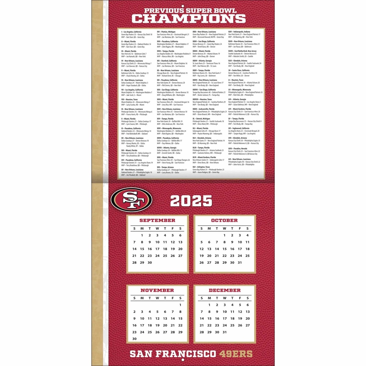 San Francisco 49ers NFL Calendar 2026