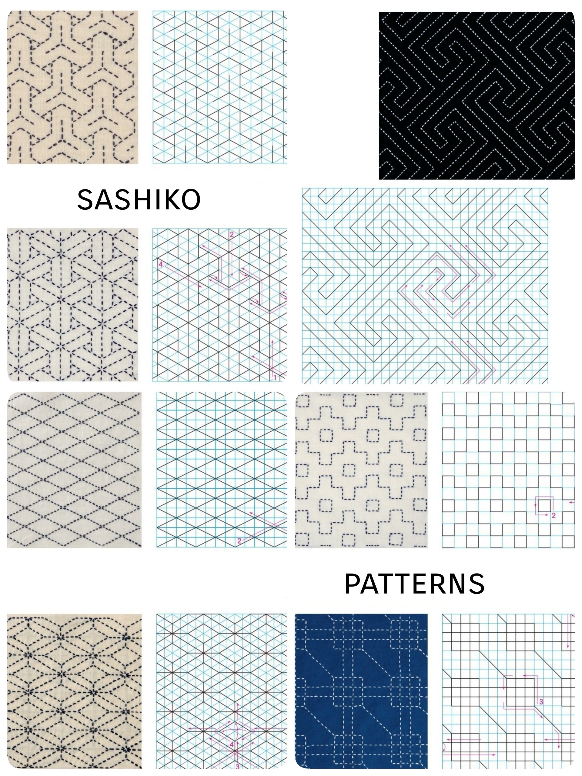 Sashiko Embroidery Japanese Patterns Set PDF Instant Download Digital Printable Etsy