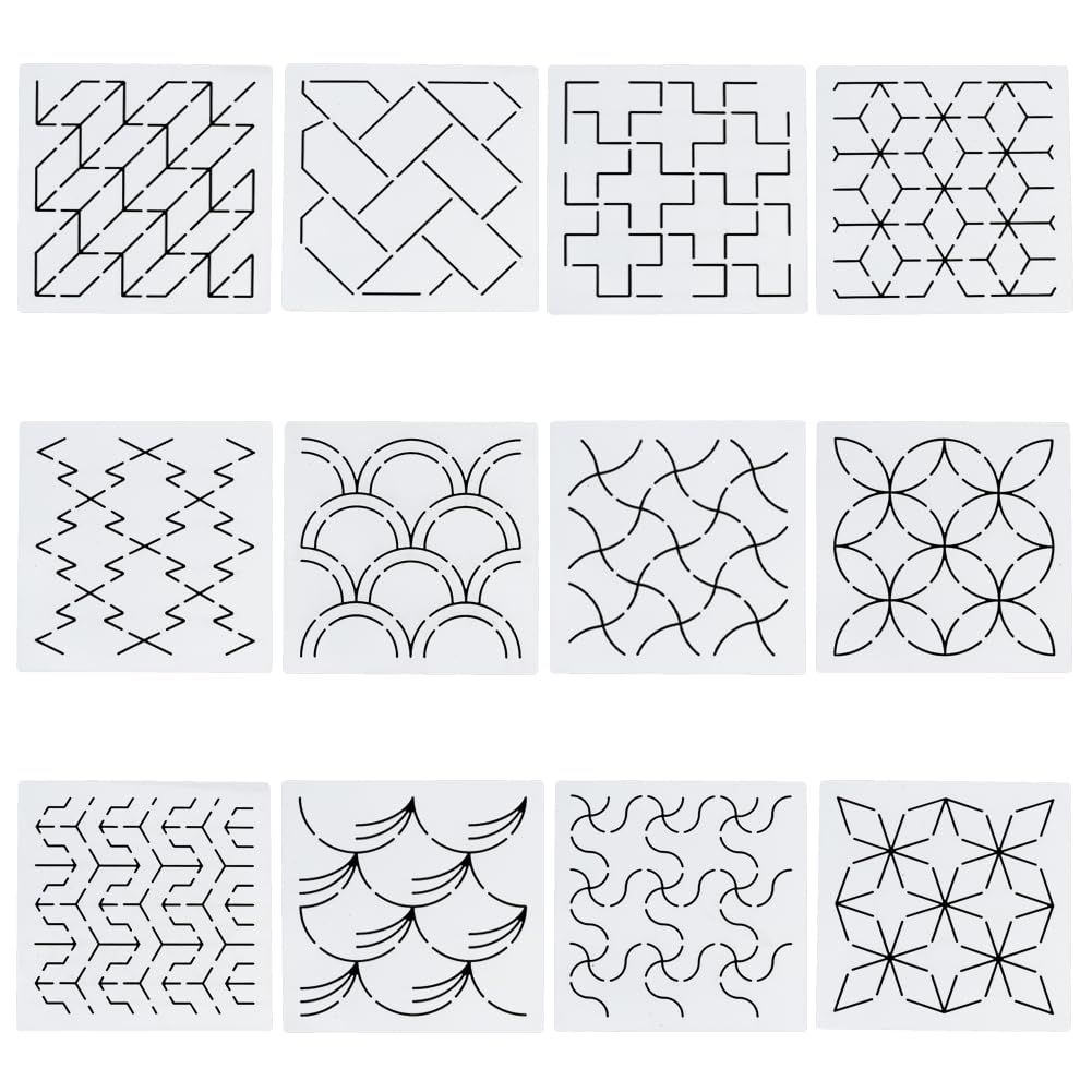 Sashiko Fabric FREEBLOSS 8Pcs Sashiko Stencils Sashiko PET Template Annual Ring Embroidery Template For Hand Quilting Sashiko Patterns Templates Embroidery Stencils 2 Sizes 8755 Sashiko Template