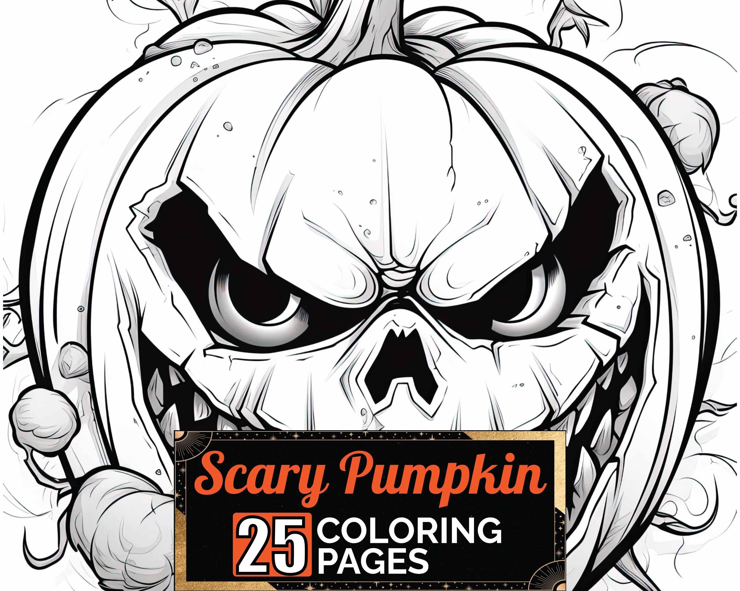 Scary Pumpkin Coloring Pages 25 Premium Adult Kids Halloween Scene Coloring Sheets Coloring Book A4 Size Printable Digital PDF Download Etsy
