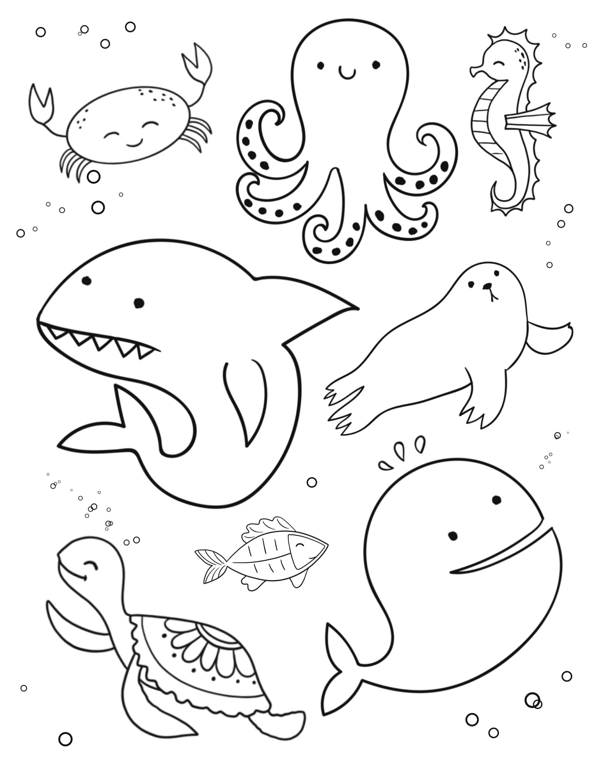 Sea Animal Coloring Page Kids Coloring Pages Sea Animals Printable Coloring Page Ocean Coloring Page For Kids Printable Ocean Coloring Etsy