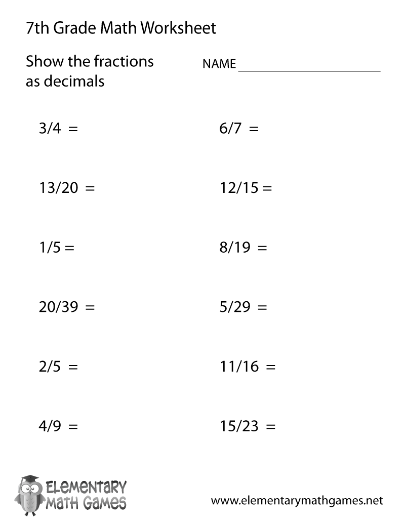 fractions to decimals worksheet