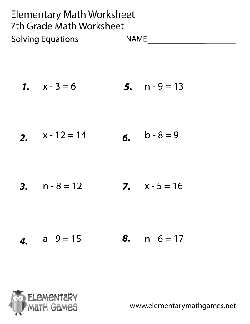 Seventh Grade Solving Equations Worksheet Seventh Grade Solving Equations Worksheet