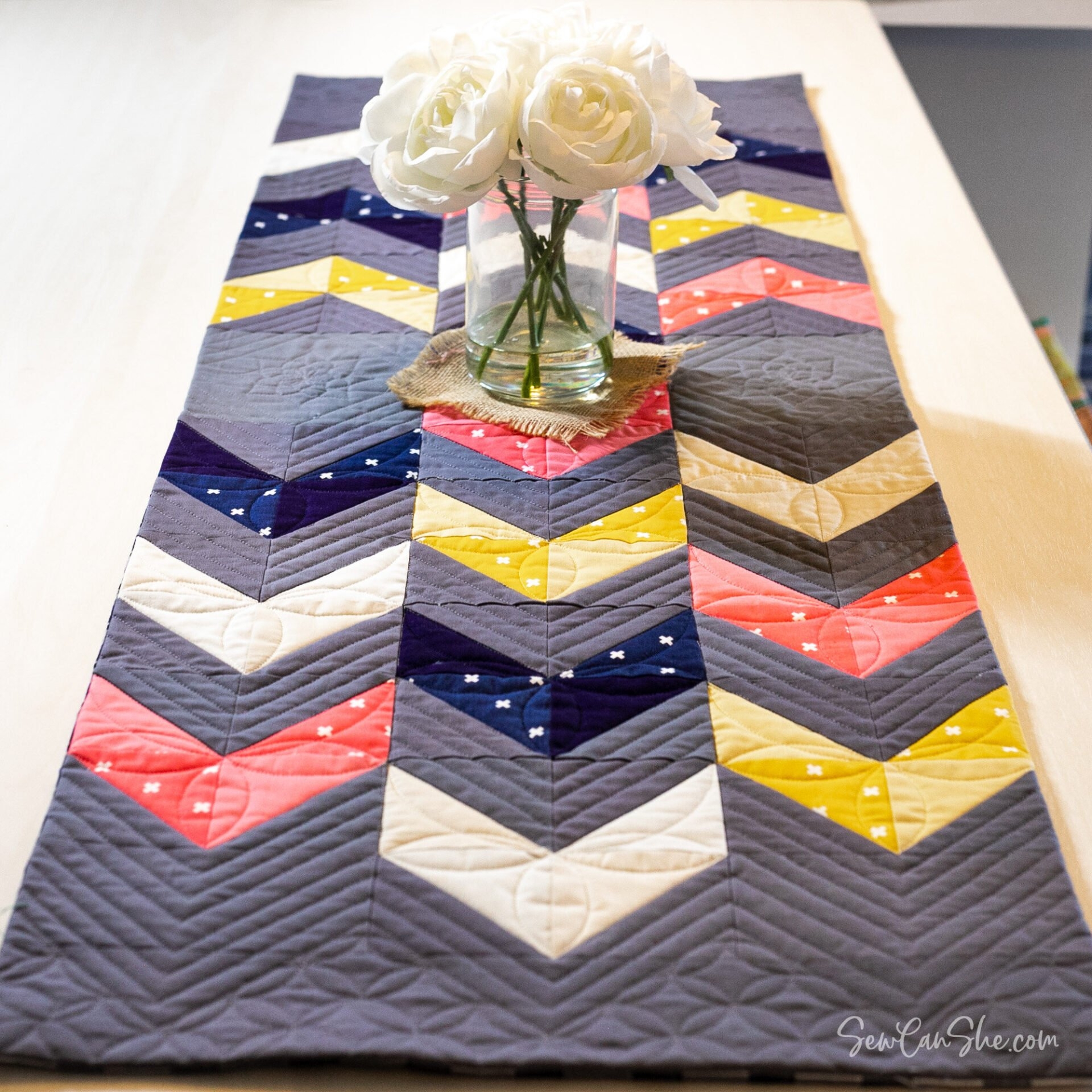Sew A Stunning Modern Table Runner With Half Square Triangles Free Sewing Pattern