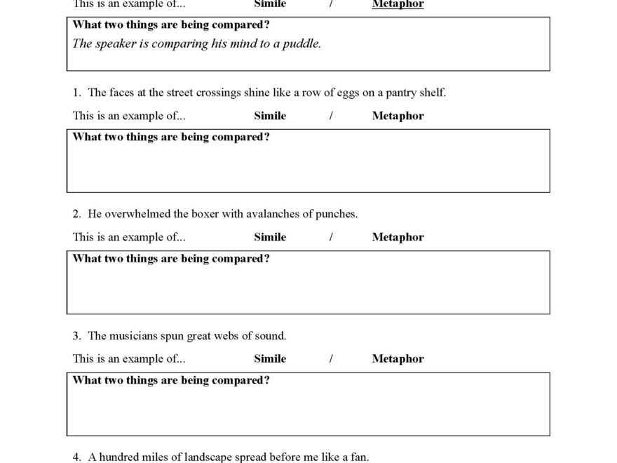 Simile And Metaphor Worksheets Ereading Worksheets
