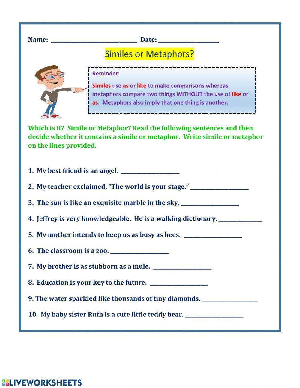 Simile Metaphor Worksheet Live Worksheets Worksheets Library Simile Metaphor Worksheet Live Worksheets Worksheets Library
