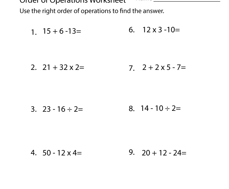 Simple Order Of Operations Worksheet Worksheets Worksheets