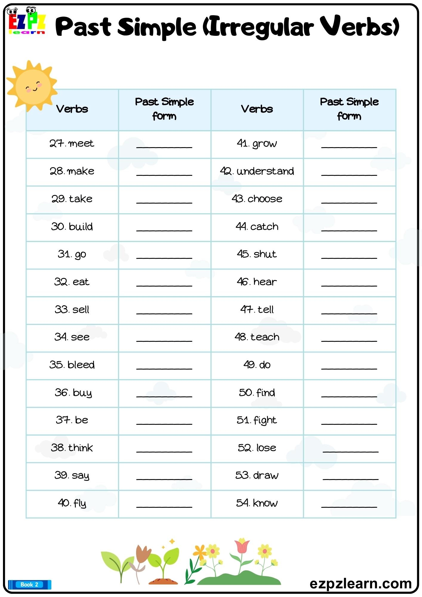 Simple Past Irregular Verbs Write The Verbs In The Simple Past Form Printable PDF Worksheet Part 2 Ezpzlearn