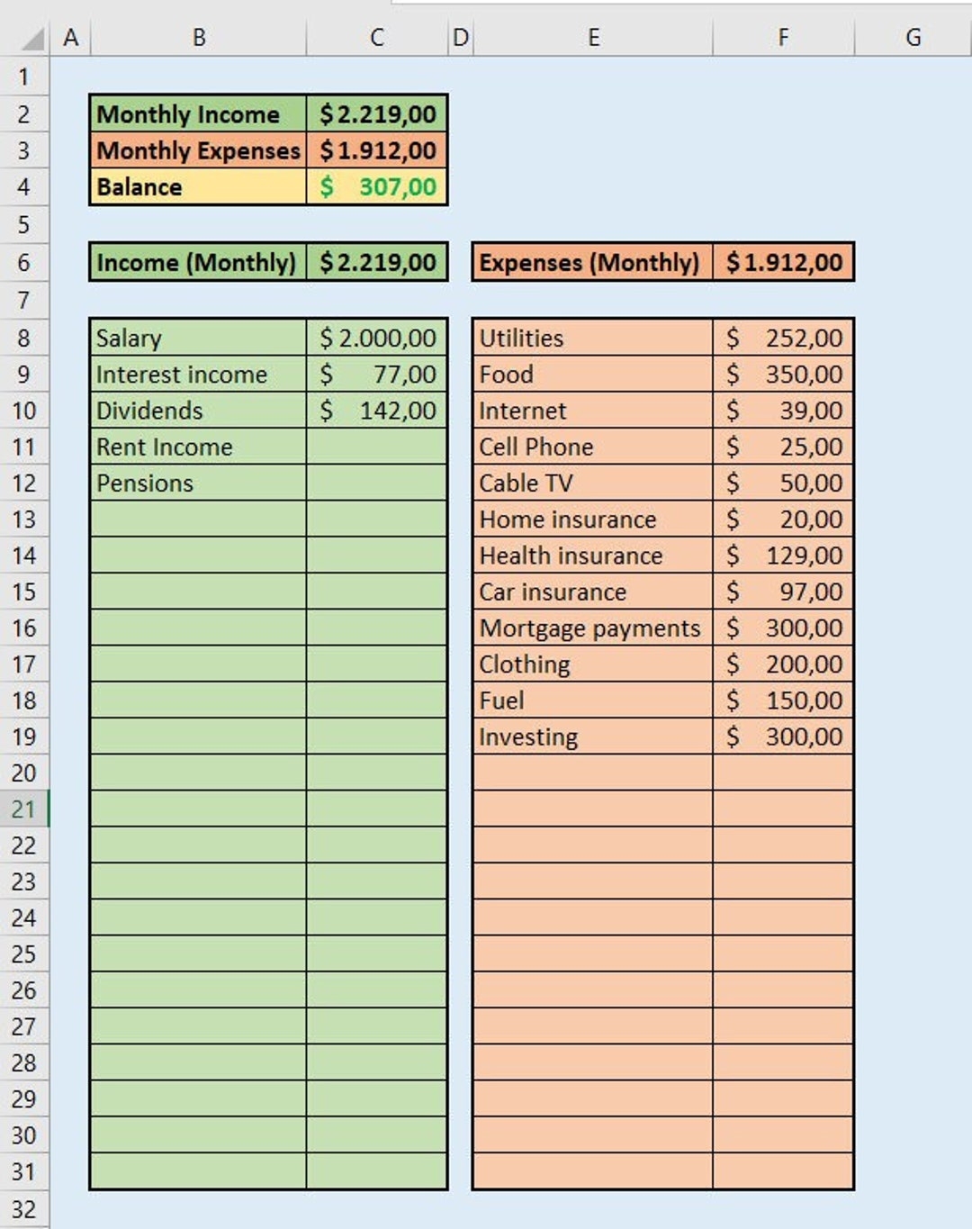 Simple Personal Monthly Income And Expenses Statement In Excel Easy Monthly Budget Spreadsheet W Built in Calculation Diff Currencies Etsy Simple Personal Monthly Income And Expenses Statement In Excel Easy Monthly Budget Spreadsheet W Built in Calculation Diff Currencies Etsy