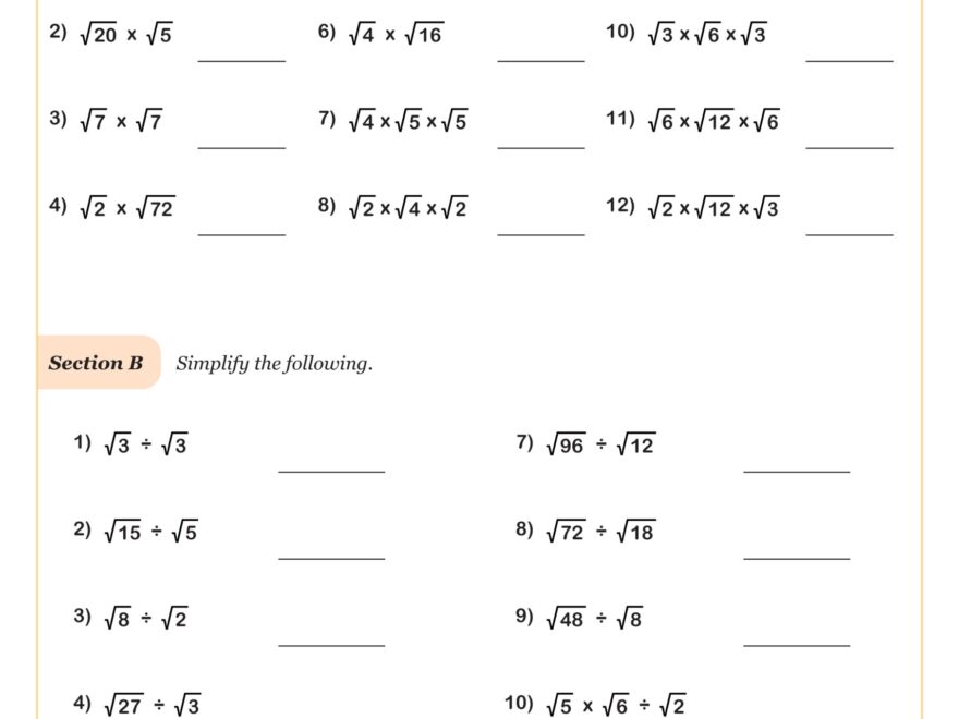 Simplifying Radicals B Worksheet Fun And Engaging Algebra I PDF Worksheets Cazoom Math