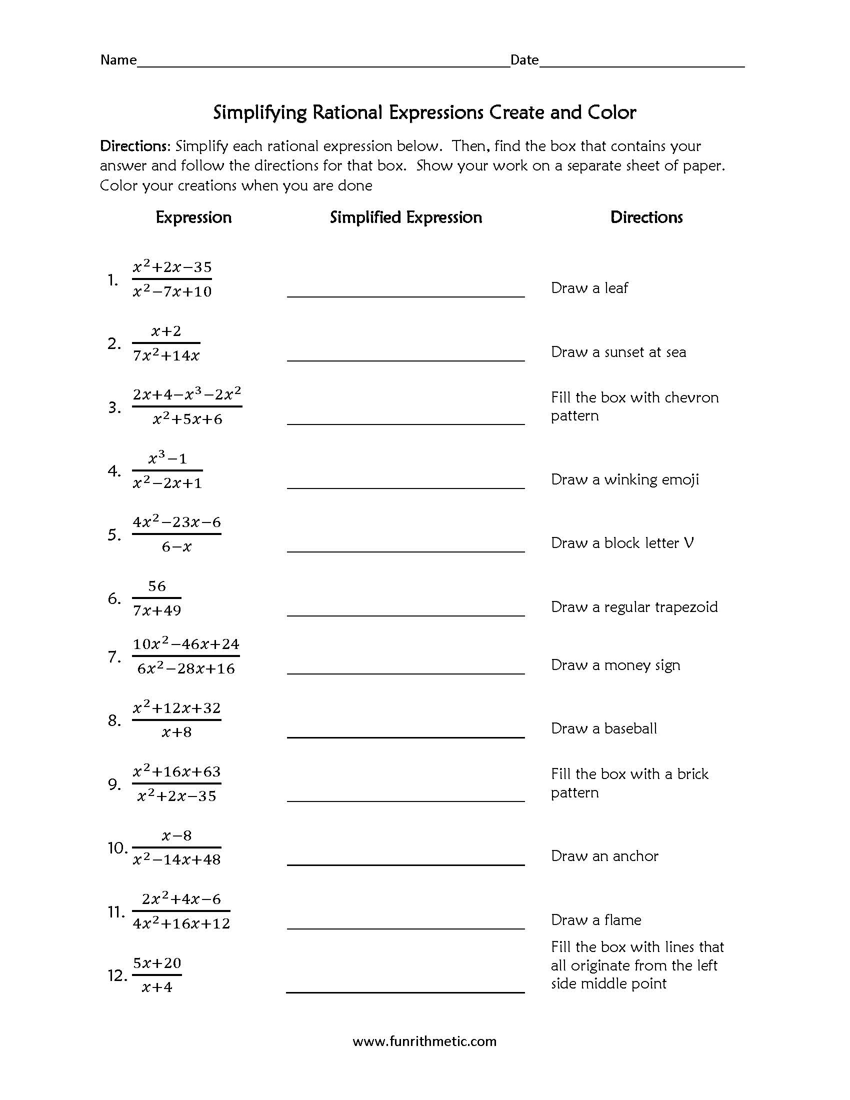 Simplifying Rational Expressions Create And Color Funrithmetic Simplifying Rational Expressions Create And Color Funrithmetic