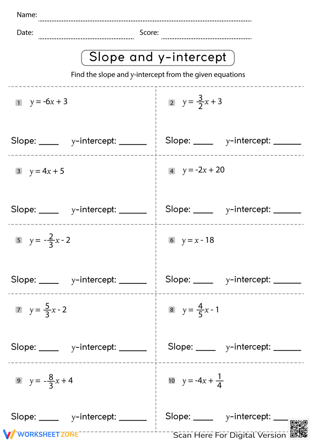 Slope Intercept Form Worksheets Slope Intercept Form Worksheets