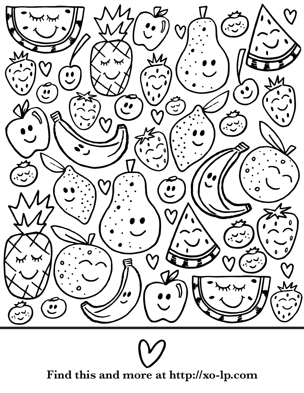 Smiling Fruit Coloring Page XO LP Smiling Fruit Coloring Page XO LP