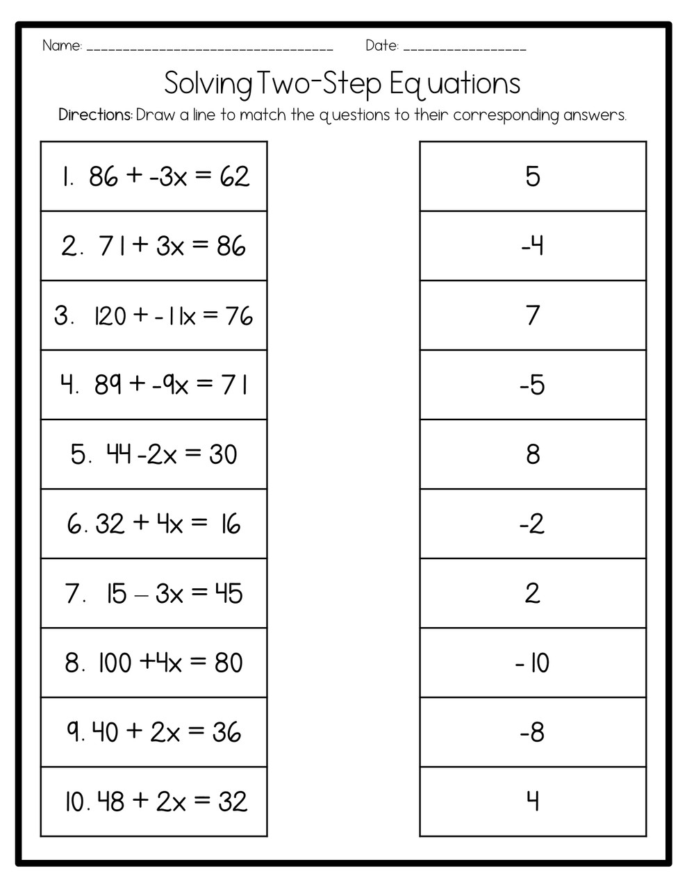 two step equations worksheet pdf