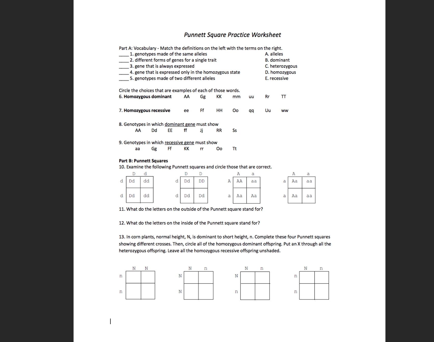 Solved Punnett Square Practice Worksheet Part A Vocabulary Worksheets Library Solved Punnett Square Practice Worksheet Part A Vocabulary Worksheets Library