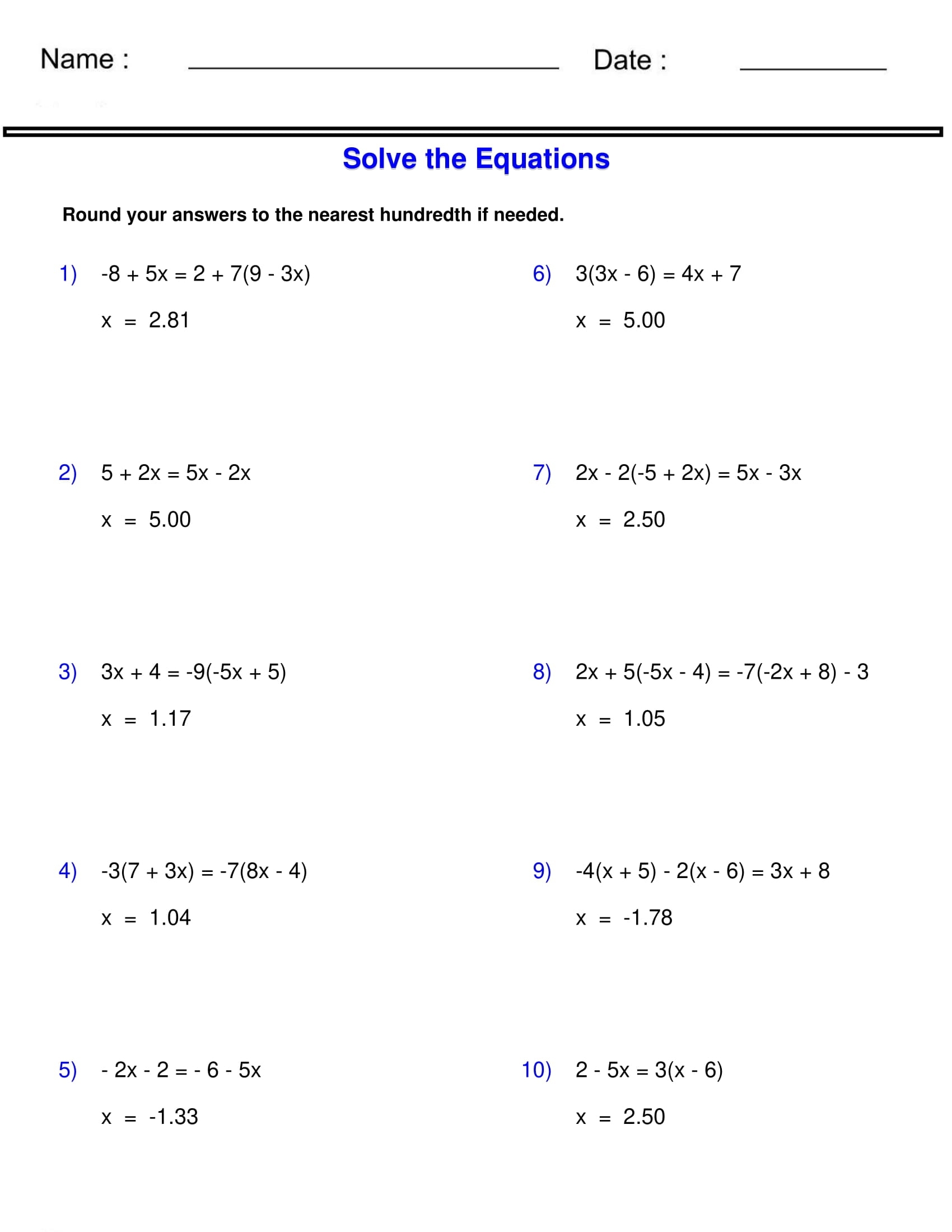 Solving Equations With Variables On Both Sides Worksheet Made By Teachers Solving Equations With Variables On Both Sides Worksheet Made By Teachers