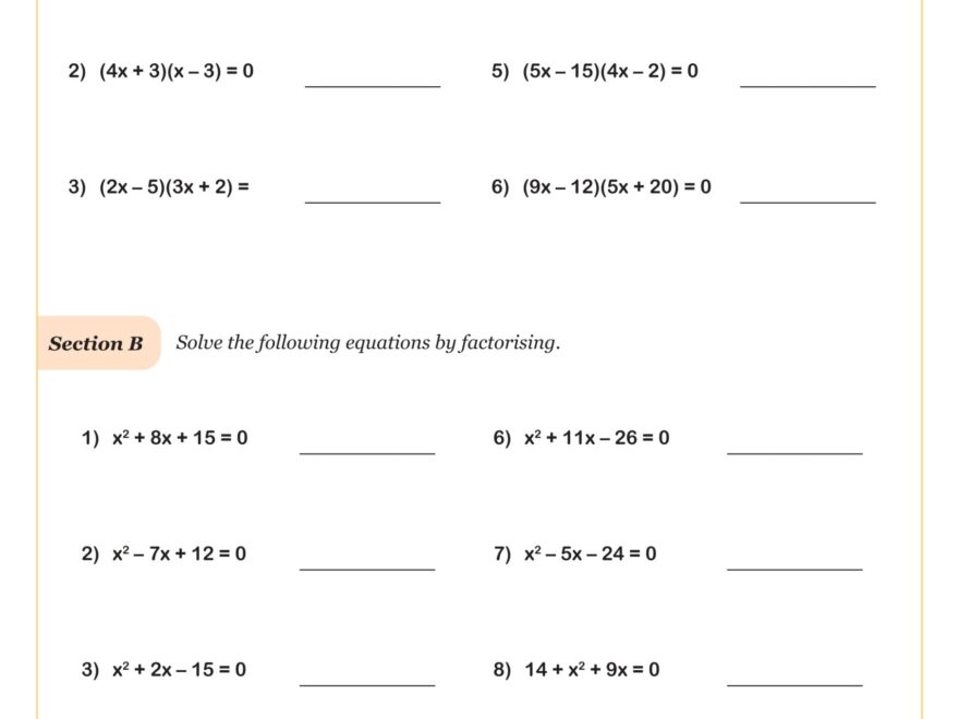 Solving Quadratic Equations B By Factoring Worksheet Algebra I PDF Worksheets Cazoom Math