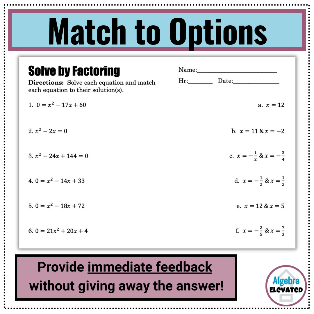 worksheet solving quadratic equations by factoring