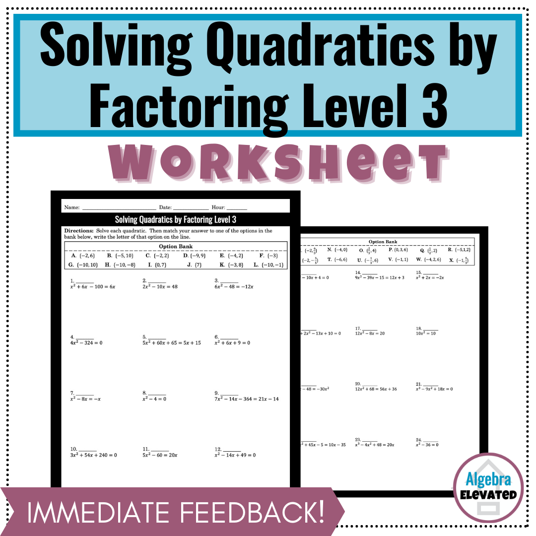 solving quadratic equations by factoring worksheet solving quadratic equations by factoring worksheet