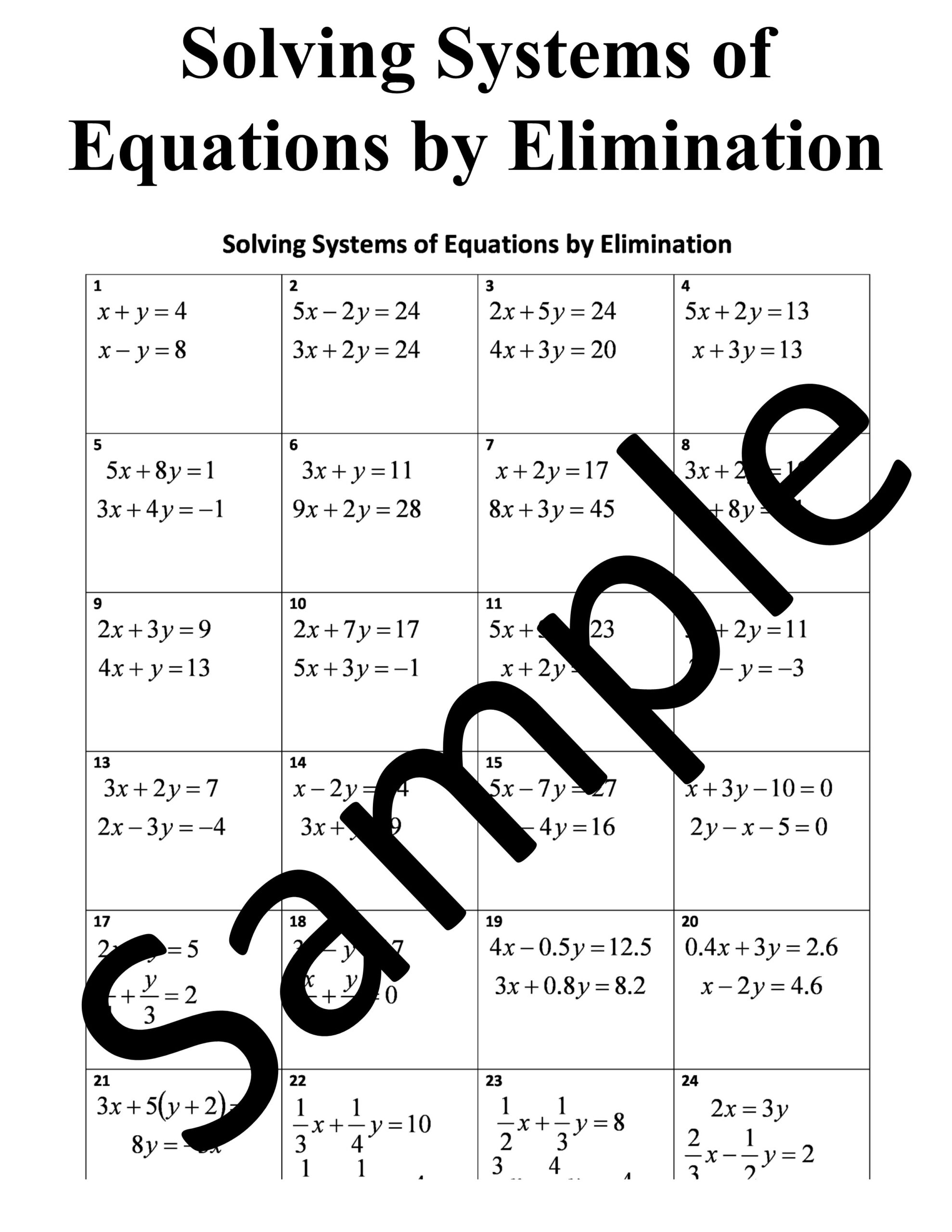solving systems of equations worksheet