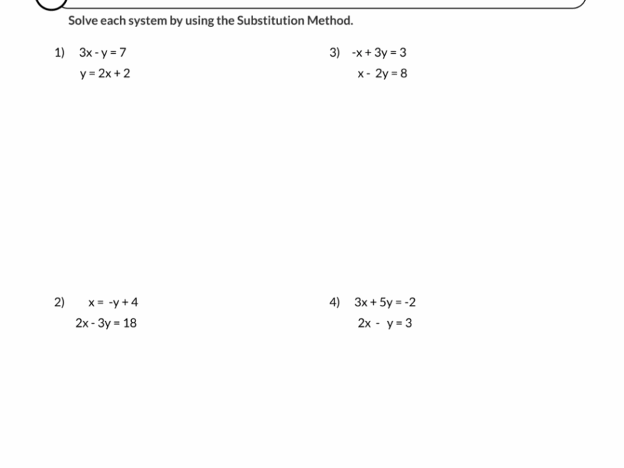 Solving Systems Of Equations By Substitution Worksheet Examples And Video
