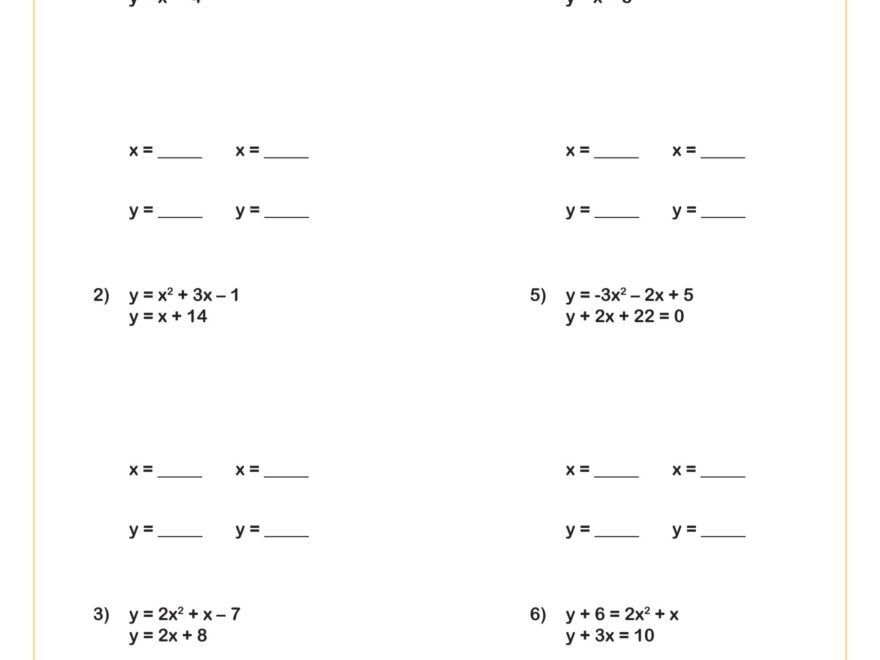 Solving Systems Of Quadratic Equations Worksheet Algebra II PDF Worksheets Cazoom Math