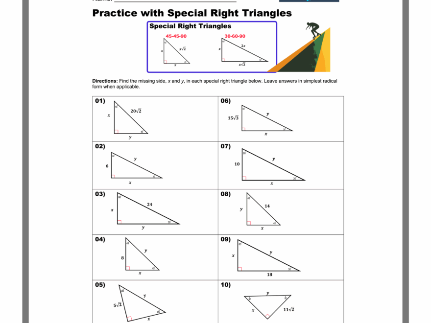 Special Right Triangles Worksheets Printable Mashup Math
